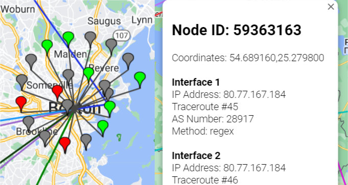 Map display and node information panel